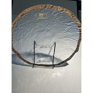 Glacier IVV Italian‎ 10K Gold Trimmed 14" Serving Bowl Large Textured Art Glass